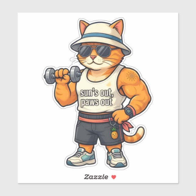 Sun's Out Paws Out - Funny Gym Cat Dad Sticker (Sheet)