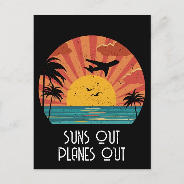 Suns Out Planes Out, Retro Vintage Sunset, custom Postcard (Front)