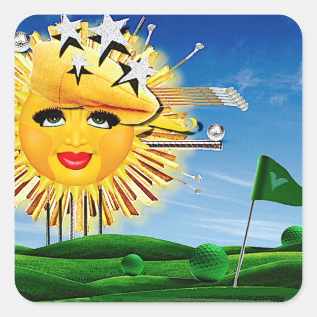 SUNS! SUNSHINE! SUNNY DAY OF GOLF! SQUARE STICKER (Front)