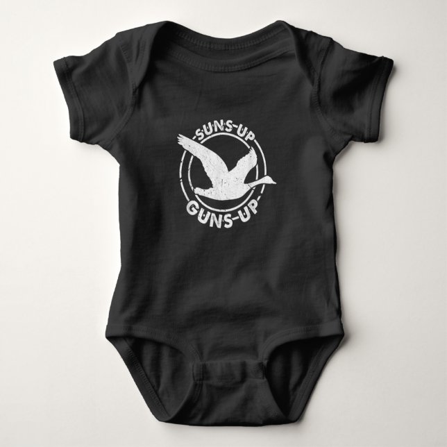 Suns Up Guns Up Funny Goose Hunter Duck Hunting Baby Bodysuit (Front)