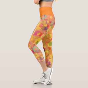 Sunscape Orange Yellow Flowers Capri Leggings