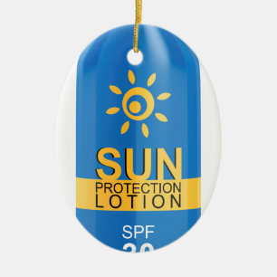 Sunscreen lotion on white ceramic ornament