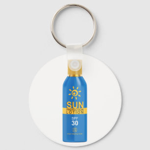 Sunscreen lotion on white key ring