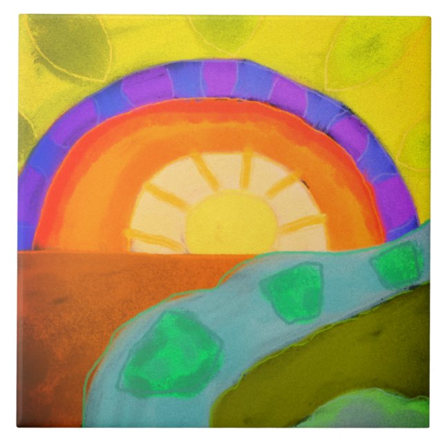 Sunset Abstract Digital Painting Ceramic Tile (Front)