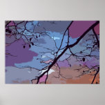 Sunset Abstract Poster<br><div class="desc">This fine art poster displays an abstract pattern of black branches against a sunset sky with rainbow colours of purple,  blue,  white,  pink,  orange,  grey and magenta.</div>