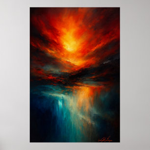 Sunset Abyss Fiery Skies Over Teal Reflections Poster