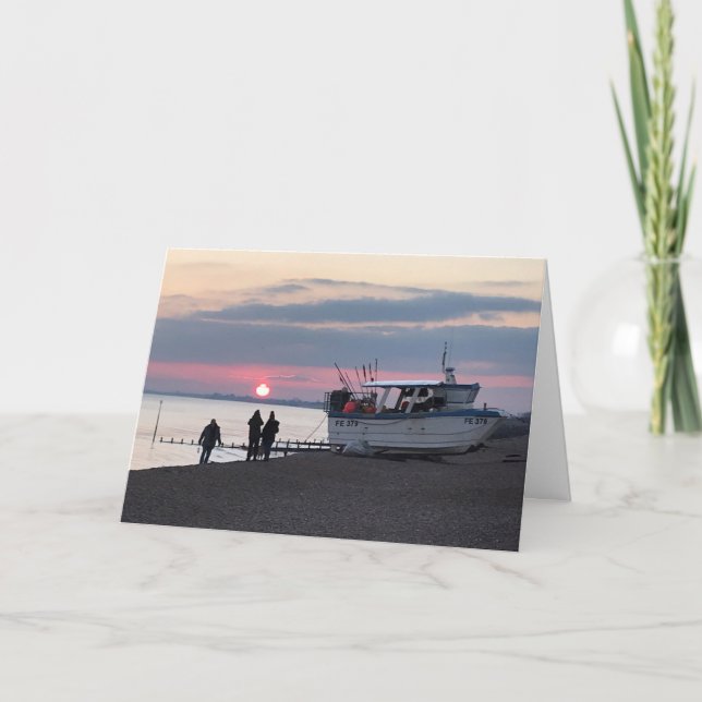 Sunset Across Hythe Bay Kent with Fishing Boats Card (Front)