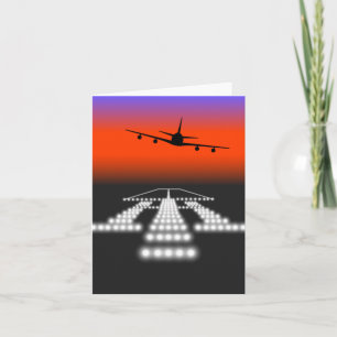 Sunset Aeroplane Approach Runway Lights Aviation  Card