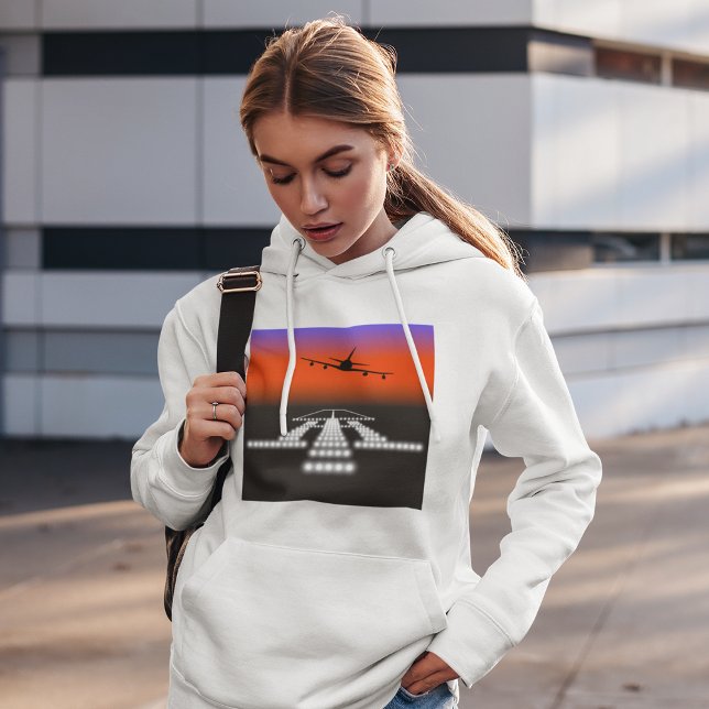 Sunset Aeroplane Approach Runway Lights Aviation  Hoodie (Creator Uploaded)