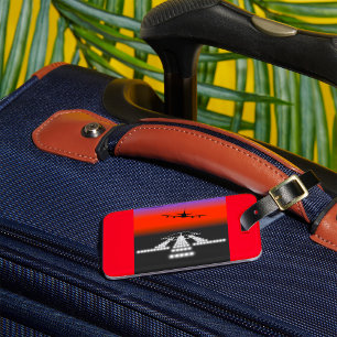 Sunset Aeroplane Approach Runway Lights Aviation Luggage Tag