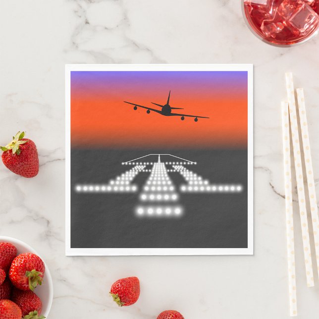 Sunset Aeroplane Approach Runway Lights Aviation  Napkin (Creator Uploaded)