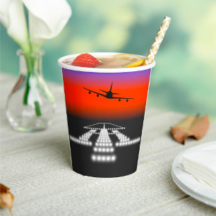Sunset Aeroplane Approach Runway Lights Aviation Paper Cups