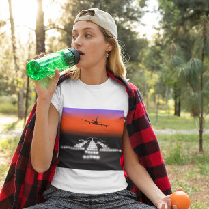 Sunset Aeroplane Approach Runway Lights Aviation  T-Shirt