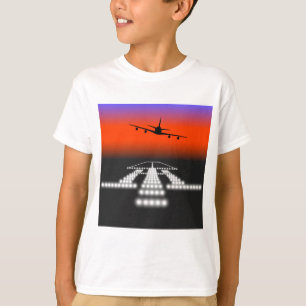 Sunset Aeroplane Approach Runway Lights Aviation  T-Shirt