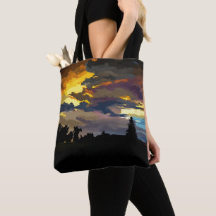 Sunset after a storm in paint Tote Bag
