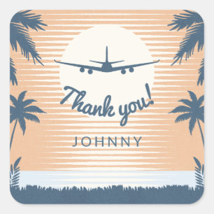 sunset airplane thank you square sticker