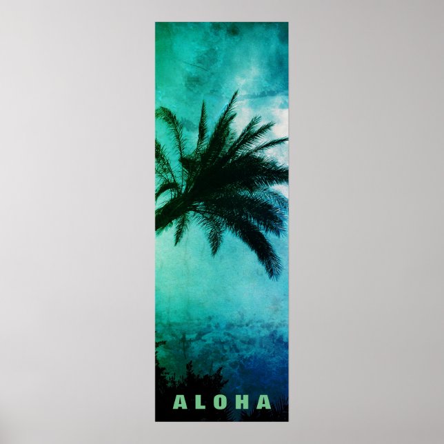 Sunset Aloha Hawaii Palm Trees Tropics Travel Poster (Front)