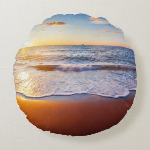 Sunset and beach round cushion
