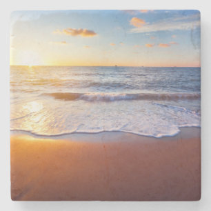 Sunset and beach stone coaster