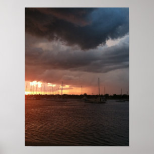 Sunset and Boats on the Water Picture Poster