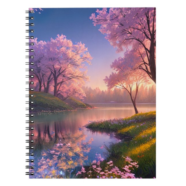 Sunset and Cherry Blossoms Notebook (Front)