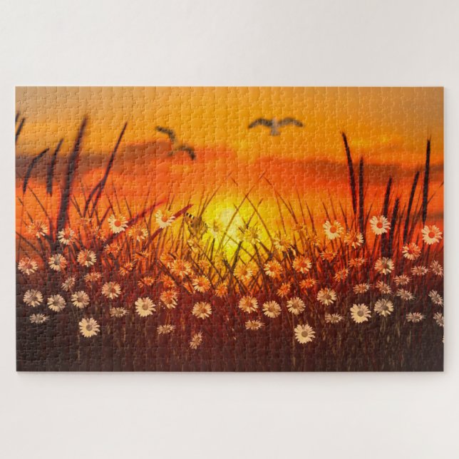 Sunset and Daisies Jigsaw Puzzle (Horizontal)