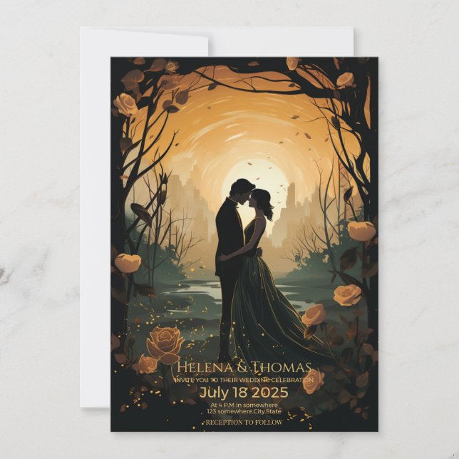 Sunset and golden roses invitation (Front)