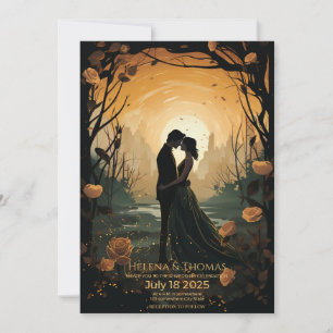 Sunset and golden roses invitation