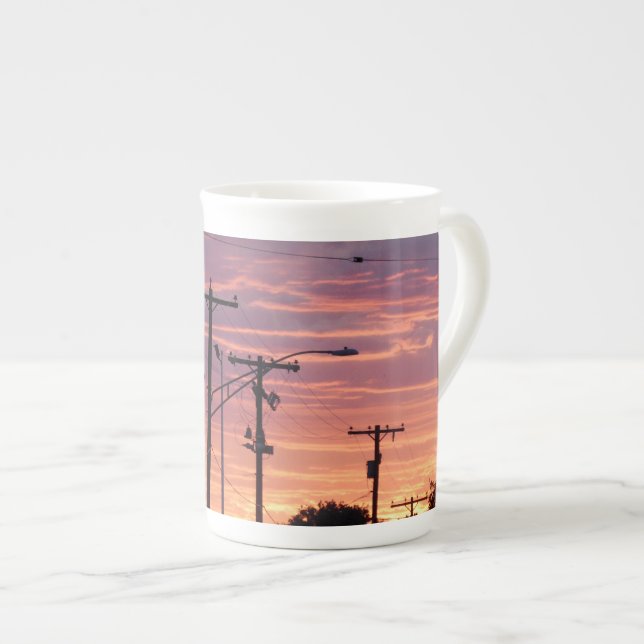 Sunset and Lamp Posts Bone China Mug (Front Right)