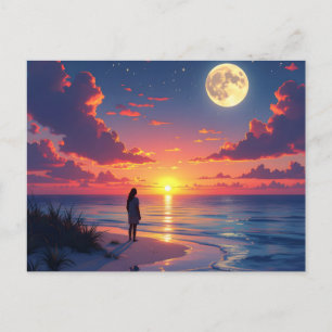 Sunset and moon rising postcard
