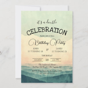 Sunset and Mountain Hills Double Birthday Party  Invitation