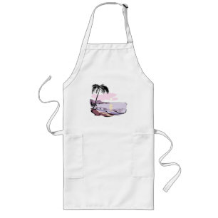 Sunset And Palm Tree Long Apron