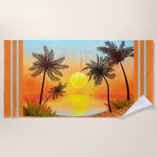 Sunset and Palm Trees Beach Towel (Front)