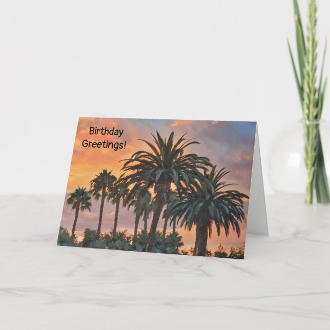Sunset and Palm Trees Birthday Card (Front)