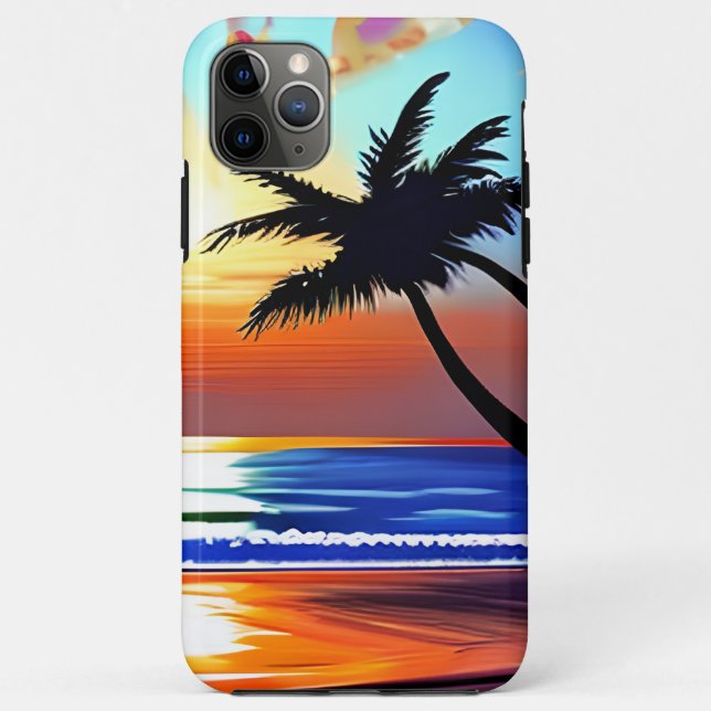 Sunset and Palm Trees Silhouettes Ocean Waves Case-Mate iPhone Case (Back)