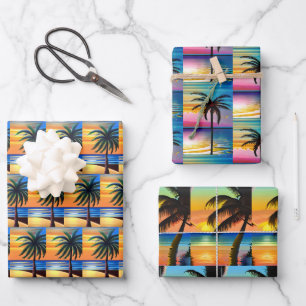 Sunset and Palm Trees Silhouettes  Wrapping Paper Sheet