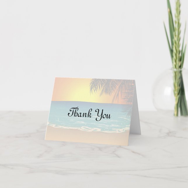 Sunset And Palm Trees Thank You Card (Front)