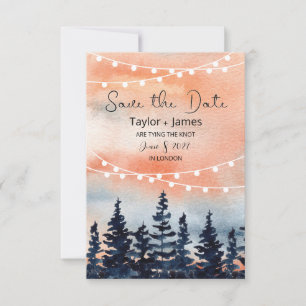 Sunset and Pine Forest Flat Save The Date Card