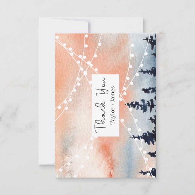 Sunset and Pine Forest Thank You Card (Front)