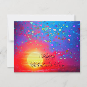 Sunset and scattered hearts valentine holiday card