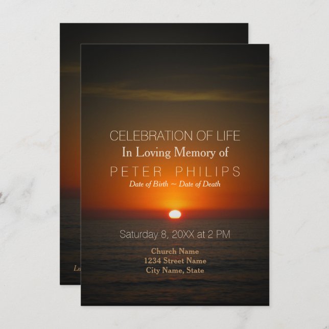 Sunset and Sea Celebration of Life Invitation (Front/Back)