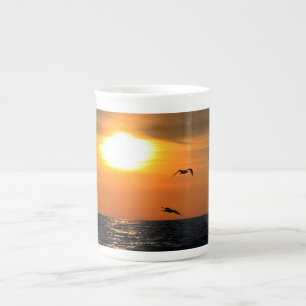 Sunset and seagulls bone china mug