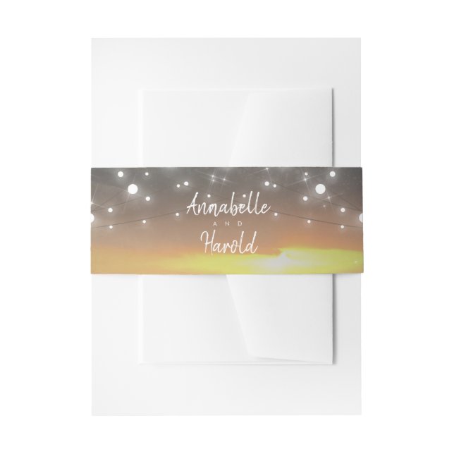 Sunset and String of Lights Wedding Invitation Belly Band (Front Example)