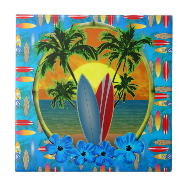 Sunset And Surfboards Ceramic Tile (Front)