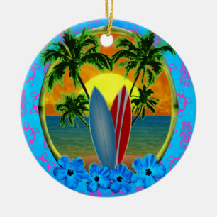 Sunset And Surfboards Ceramic Tree Decoration