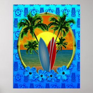 Sunset And Surfboards Poster