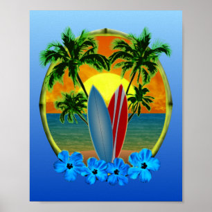 Sunset And Surfboards Poster