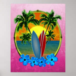 Sunset And Surfboards Poster
