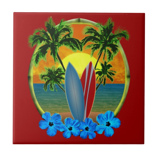 Sunset And Surfboards Tile (Front)