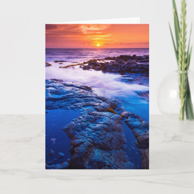 Sunset And Tide Pool In Hawaii Card (Front)